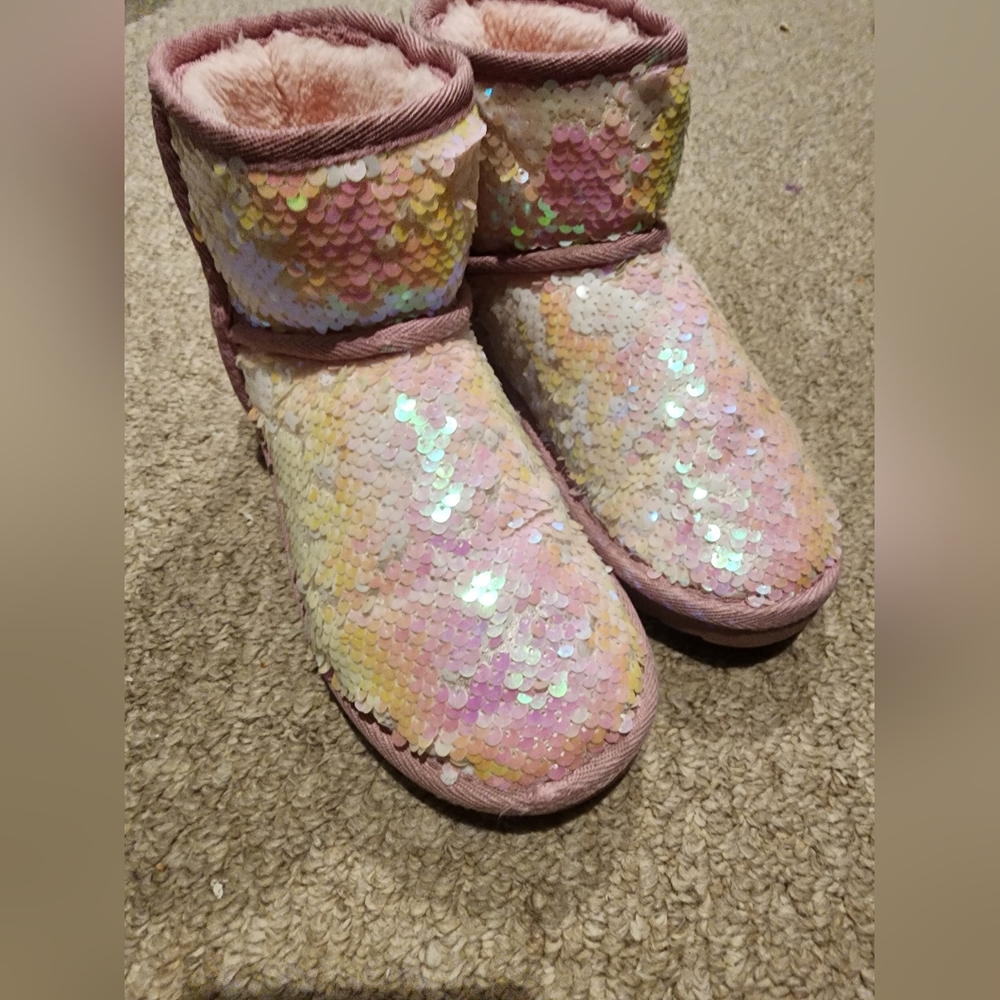 Sequin Pink Kids Boots, Size 2